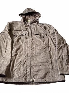 Ladies Wind River taupe brown patterned hooded lightweight rain jacket Size 2XL